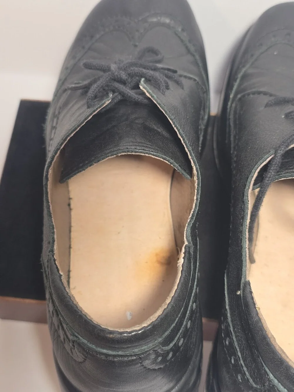 Vintage Black Leather Platform Oxford Shoes Wingtip Brogue Lace Up Women Size 37